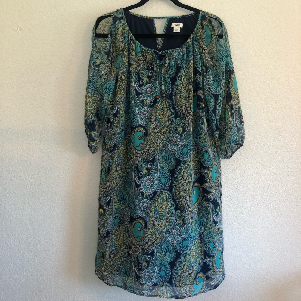 Cato Blue and Green Paisley Cold Shoulder Dress